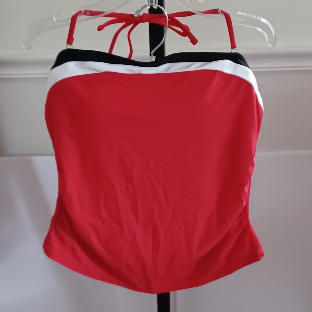 Womens Red Wht Bk Tankini Swimsuit Two Piece Removable Strap Padded Bathing Suit